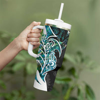 Proud Aotearoa Tumbler With Handle Maori Silver Fern Mix Paua Shell Pattern LT14 - Polynesian Pride