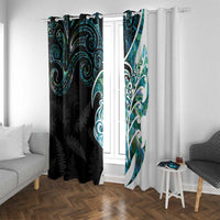 Proud Aotearoa Window Curtain Maori Silver Fern Mix Paua Shell Pattern LT14 With Grommets Black - Polynesian Pride