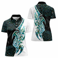 Proud Aotearoa Women Polo Shirt Maori Silver Fern Mix Paua Shell Pattern