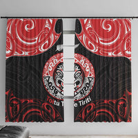 Aotearoa Toitu Te Tiriti Window Curtain Haka Tiki Honour The Treaty LT14 With Hooks Black - Polynesian Pride