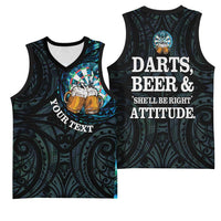 Personalized New Zealand Darts Beer Basketball Jersey Paua Shell Aotearoa Maori Tattoo LT14 - Polynesian Pride