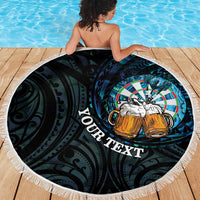 Personalized New Zealand Darts Beer Beach Blanket Paua Shell Aotearoa Maori Tattoo - Polynesian Pride