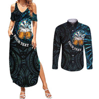 Personalized New Zealand Darts Beer Couples Matching Summer Maxi Dress and Long Sleeve Button Shirt Paua Shell Aotearoa Maori Tattoo - Polynesian Pride