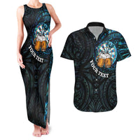 Personalized New Zealand Darts Beer Couples Matching Tank Maxi Dress and Hawaiian Shirt Paua Shell Aotearoa Maori Tattoo - Polynesian Pride