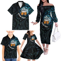 Personalized New Zealand Darts Beer Family Matching Off The Shoulder Long Sleeve Dress and Hawaiian Shirt Paua Shell Aotearoa Maori Tattoo - Polynesian Pride