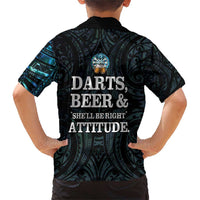 Personalized New Zealand Darts Beer Family Matching Short Sleeve Bodycon Dress and Hawaiian Shirt Paua Shell Aotearoa Maori Tattoo - Polynesian Pride