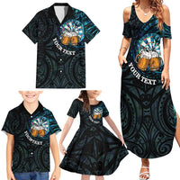 Personalized New Zealand Darts Beer Family Matching Summer Maxi Dress and Hawaiian Shirt Paua Shell Aotearoa Maori Tattoo - Polynesian Pride