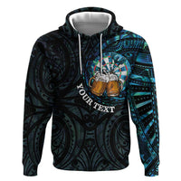 Personalized New Zealand Darts Beer Hoodie Paua Shell Aotearoa Maori Tattoo - Polynesian Pride