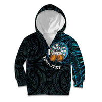 Personalized New Zealand Darts Beer Kid Hoodie Paua Shell Aotearoa Maori Tattoo - Polynesian Pride