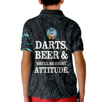 Personalized New Zealand Darts Beer Kid Polo Shirt Paua Shell Aotearoa Maori Tattoo - Polynesian Pride