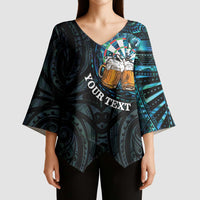 Personalized New Zealand Darts Beer Kimono Sleeve Blouse Paua Shell Aotearoa Maori Tattoo - Polynesian Pride