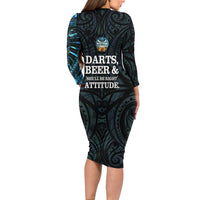 Personalized New Zealand Darts Beer Long Sleeve Bodycon Dress Paua Shell Aotearoa Maori Tattoo - Polynesian Pride