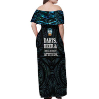 Personalized New Zealand Darts Beer Off Shoulder Maxi Dress Paua Shell Aotearoa Maori Tattoo - Polynesian Pride