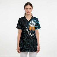 Personalized New Zealand Darts Beer Scrub Top Paua Shell Aotearoa Maori Tattoo - Polynesian Pride