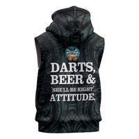 Personalized New Zealand Darts Beer Sleeveless Zip Hoodie Paua Shell Aotearoa Maori Tattoo LT14 - Polynesian Pride