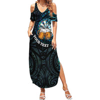 Personalized New Zealand Darts Beer Summer Maxi Dress Paua Shell Aotearoa Maori Tattoo - Polynesian Pride