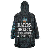 Personalized New Zealand Darts Beer Wearable Blanket Hoodie Paua Shell Aotearoa Maori Tattoo - Polynesian Pride