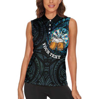 Personalized New Zealand Darts Beer Women Sleeveless Polo Shirt Paua Shell Aotearoa Maori Tattoo - Polynesian Pride