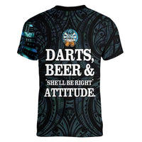 Personalized New Zealand Darts Beer Women V-Neck T-Shirt Paua Shell Aotearoa Maori Tattoo - Polynesian Pride