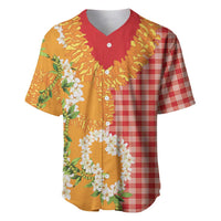 Prince Kuhio Aloha Hawaii Baseball Jersey Plumeria Ilima Lei Palaka Motifs LT14 Red - Polynesian Pride