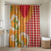 Prince Kuhio Aloha Hawaii Bathroom Set Plumeria Ilima Lei Palaka Motifs LT14 Shower Curtain Only Red - Polynesian Pride