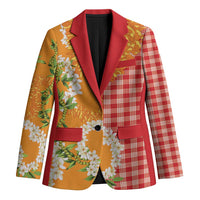Prince Kuhio Aloha Hawaii Blazer Plumeria Ilima Lei Palaka Motifs LT14 Unisex Red - Polynesian Pride
