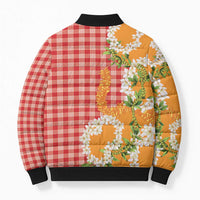 Prince Kuhio Aloha Hawaii Bomber Puffer Jacket Plumeria Ilima Lei Palaka Motifs LT14 - Polynesian Pride