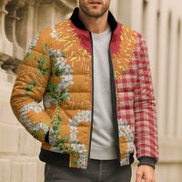 Prince Kuhio Aloha Hawaii Bomber Puffer Jacket Plumeria Ilima Lei Palaka Motifs LT14 - Polynesian Pride