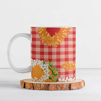Prince Kuhio Aloha Hawaii Ceramic Mug Plumeria Ilima Lei Palaka Motifs LT14 Red - Polynesian Pride