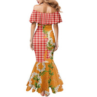 Prince Kuhio Aloha Hawaii Family Matching Mermaid Dress and Hawaiian Shirt Plumeria Ilima Lei Palaka Motifs