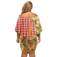 Prince Kuhio Aloha Hawaii Family Matching Off Shoulder Short Dress and Hawaiian Shirt Plumeria Ilima Lei Palaka Motifs