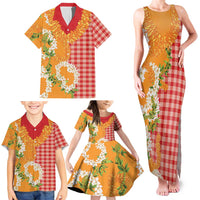 Prince Kuhio Aloha Hawaii Family Matching Tank Maxi Dress and Hawaiian Shirt Plumeria Ilima Lei Palaka Motifs