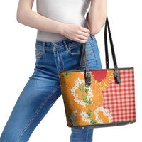 Prince Kuhio Aloha Hawaii Leather Tote Bag Plumeria Ilima Lei Palaka Motifs LT14 - Polynesian Pride