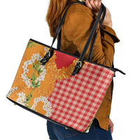 Prince Kuhio Aloha Hawaii Leather Tote Bag Plumeria Ilima Lei Palaka Motifs LT14 - Polynesian Pride