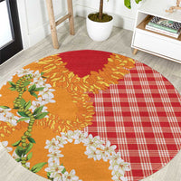 Prince Kuhio Aloha Hawaii Round Carpet Plumeria Ilima Lei Palaka Motifs LT14 Red - Polynesian Pride