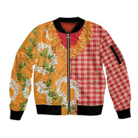 Prince Kuhio Aloha Hawaii Sleeve Zip Bomber Jacket Plumeria Ilima Lei Palaka Motifs LT14 Unisex Red - Polynesian Pride