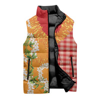 Prince Kuhio Aloha Hawaii Sleeveless Puffer Jacket Plumeria Ilima Lei Palaka Motifs LT14 - Polynesian Pride