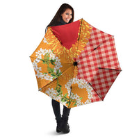 Prince Kuhio Aloha Hawaii Umbrella Plumeria Ilima Lei Palaka Motifs LT14 - Polynesian Pride