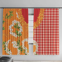 Prince Kuhio Aloha Hawaii Window Curtain Plumeria Ilima Lei Palaka Motifs LT14 With Hooks Red - Polynesian Pride