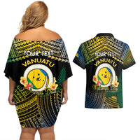 Personalised Malampa Day Couples Matching Off Shoulder Short Dress and Hawaiian Shirt Vanuatu Provinces Polynesian Pattern LT14 - Polynesian Pride