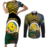 Personalised Malampa Day Couples Matching Short Sleeve Bodycon Dress and Long Sleeve Button Shirt Vanuatu Provinces Polynesian Pattern LT14 Black - Polynesian Pride