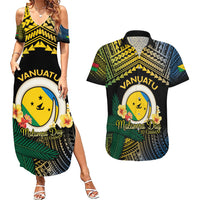 Personalised Malampa Day Couples Matching Summer Maxi Dress and Hawaiian Shirt Vanuatu Provinces Polynesian Pattern LT14 Black - Polynesian Pride