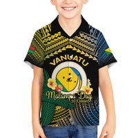 Personalised Malampa Day Family Matching Long Sleeve Bodycon Dress and Hawaiian Shirt Vanuatu Provinces Polynesian Pattern LT14 Son's Shirt Black - Polynesian Pride