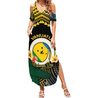 Personalised Malampa Day Summer Maxi Dress Vanuatu Provinces Polynesian Pattern LT14 Women Black - Polynesian Pride