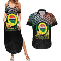 Personalised Penama Day Couples Matching Summer Maxi Dress and Hawaiian Shirt Vanuatu Provinces Polynesian Pattern LT14 Black - Polynesian Pride