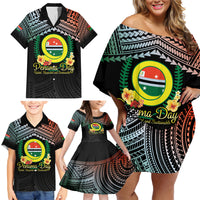 Personalised Penama Day Family Matching Off Shoulder Short Dress and Hawaiian Shirt Vanuatu Provinces Polynesian Pattern LT14 - Polynesian Pride