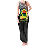 Personalised Penama Day Tank Maxi Dress Vanuatu Provinces Polynesian Pattern LT14 Women Black - Polynesian Pride