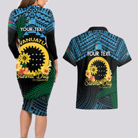 Personalised Sanma Day Couples Matching Long Sleeve Bodycon Dress and Hawaiian Shirt Vanuatu Provinces Polynesian Pattern LT14 - Polynesian Pride