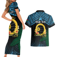 Personalised Sanma Day Couples Matching Short Sleeve Bodycon Dress and Hawaiian Shirt Vanuatu Provinces Polynesian Pattern LT14 - Polynesian Pride