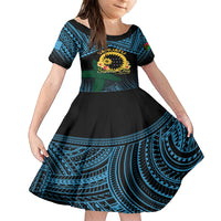 Personalised Sanma Day Family Matching Off Shoulder Maxi Dress and Hawaiian Shirt Vanuatu Provinces Polynesian Pattern LT14 Daughter's Dress Black - Polynesian Pride